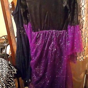 Black Velvet dress with glittery purple  sleeves